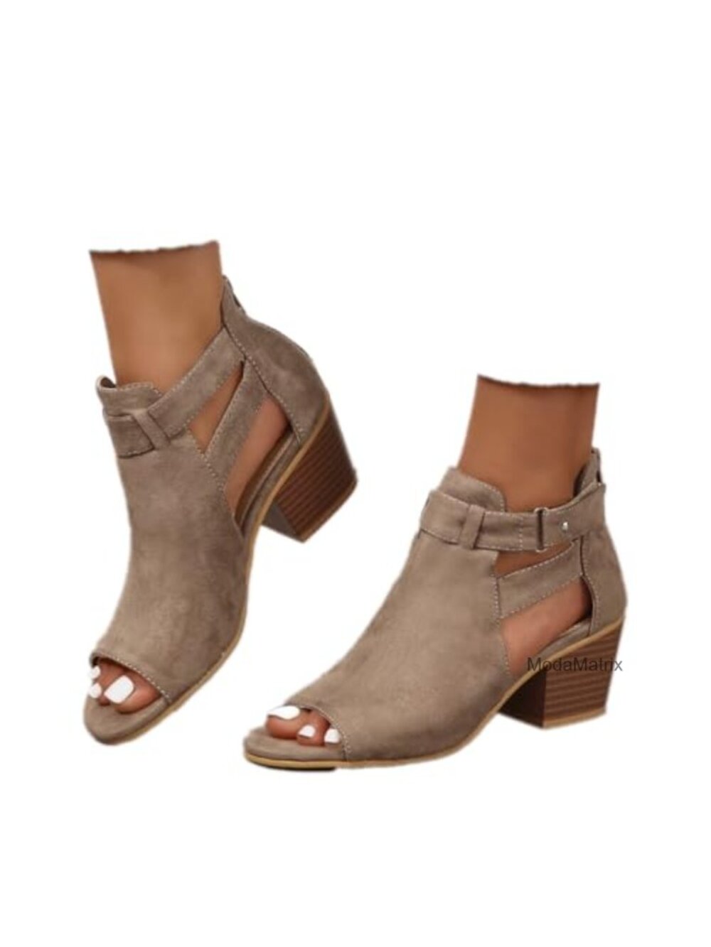 Suede Peep Toe Ankle Booties Chunky Heel Cutout Back Zipper Dress Sandals